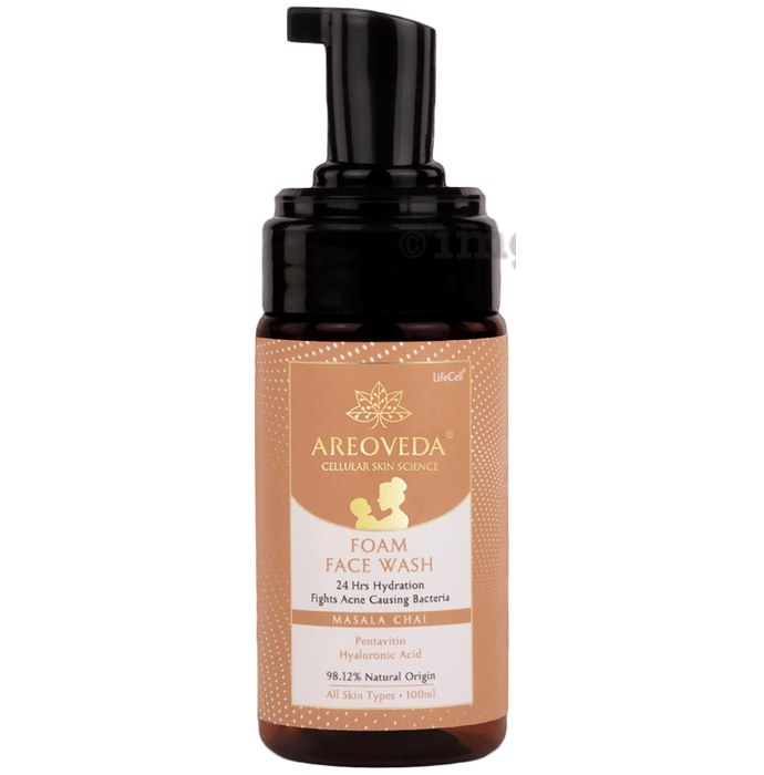 Areoveda 24Hrs Hydrating Foam Face Wash with Pentavitin Masala Chai | Visibly Smoother Skin for All Skin Types