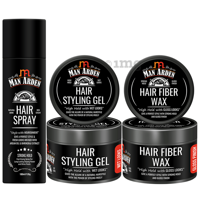 Man Arden Combo Pack of Hair Spray 180ml, Hair Styling Gel 50gm & Hair Fiber Wax 50gm