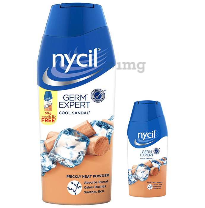 Nycil Germ Expert Cool Sandal Prickly Heat Powder with Nycil Cool Herbal 50gm Free