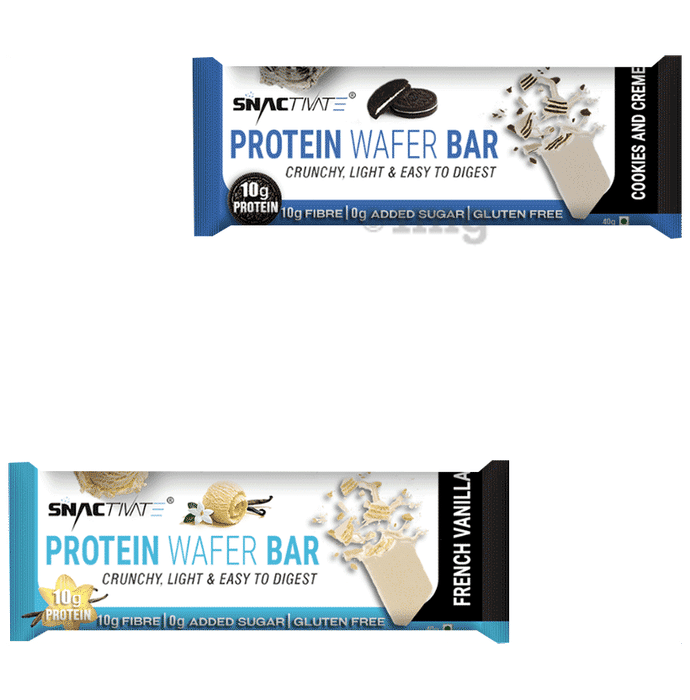 Snactivate Combo Pack of Protein Wafer Bars Cookies & Creme and French Vanilla (40gm Each)