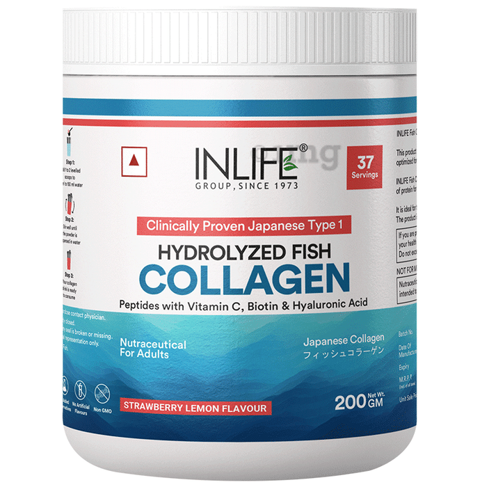 Inlife Japanese Marine Collagen Supplements| Fish Collagen Powder for Skin & Hair Strawberry Lemon
