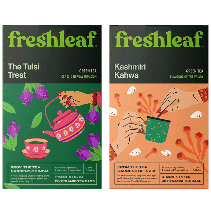 Freshleaf Combo Pack of The Tulsi Treat Green Tea Bag (20) & Kashmiri Kahwa Green Tea Bag (20)