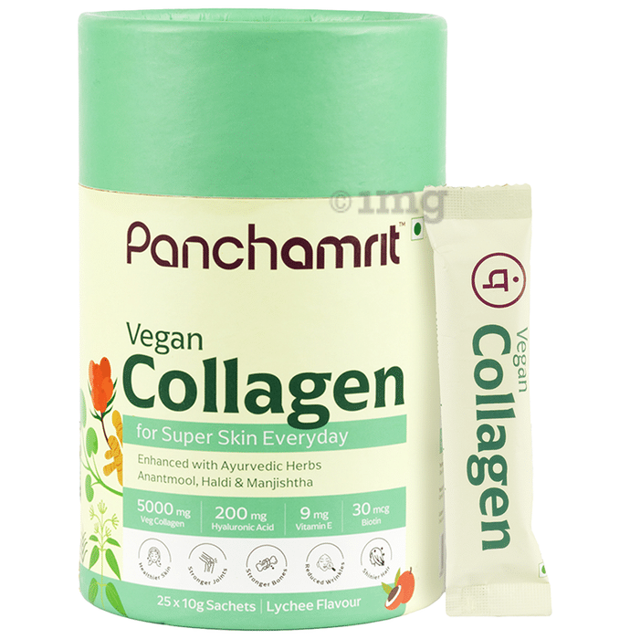 Panchamrit Vegan Collagen Powder with Ayurvedic Herbs| Youthful & Radiant Skin| (25 Each) Lychee