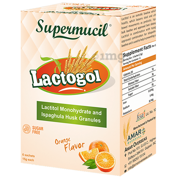 Supermucil Lactogol Granules (15gm Each) Orange Sugar Free