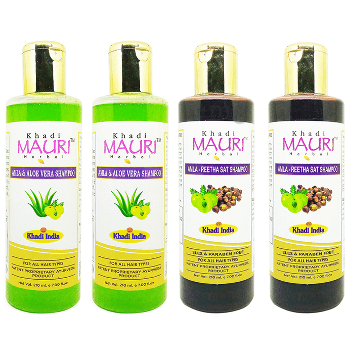 Khadi Mauri Herbal Combo Pack of Amla AloeVera & Amla Reetha Shampoo (210ml Each)