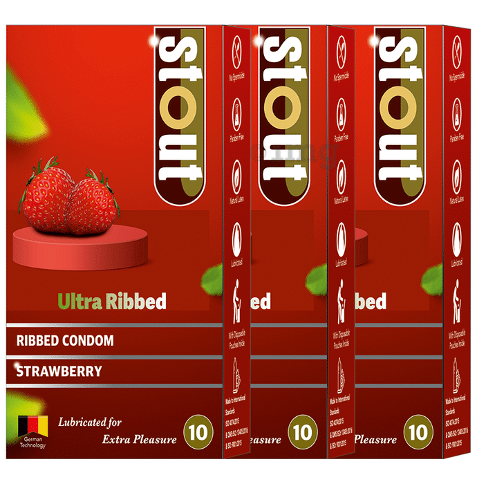 Stout  Ultra Ribbed Condom (10 Each) Strawberry