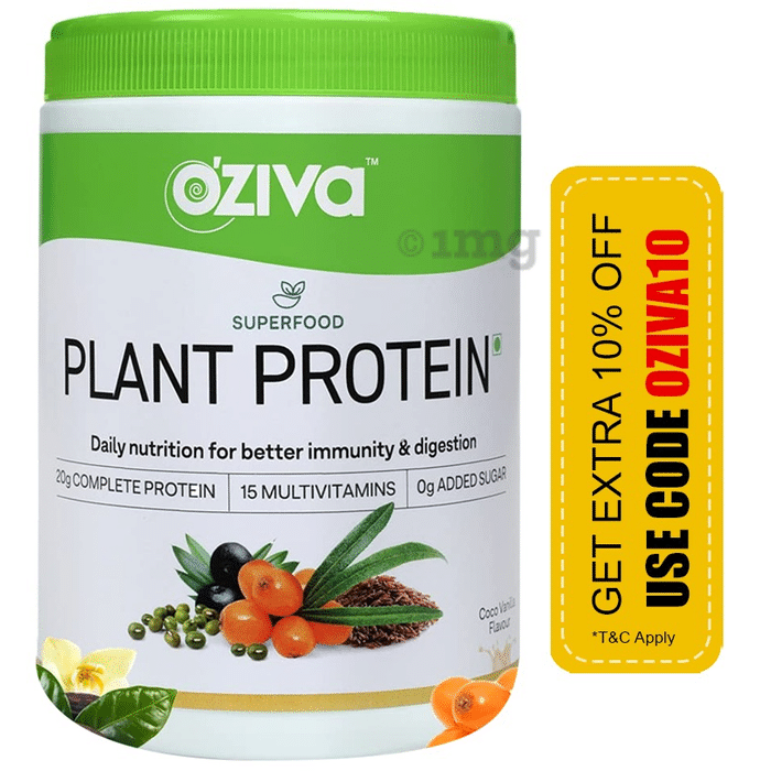 Oziva Superfood Plant Protein Powder for Immunity & Digestion | Sugar Free | Flavour Coco Vanilla