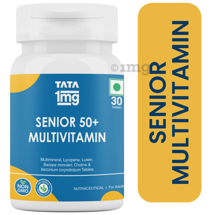 Tata 1mg Senior 50+ Multivitamin & Multimineral Veg Tablet with Zinc, Vitamin C, Calcium and Vitamin D, Supports Immunity, Strength & Overall Health