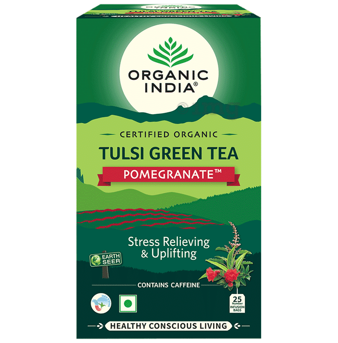 Organic India Tea for Immunity, Antioxidant Support & Stress Relief | Flavour Pomegranate Green Tea