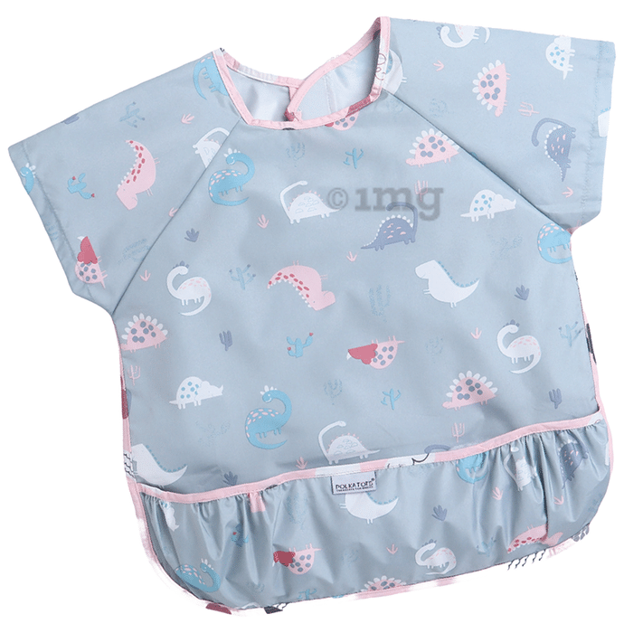Polka Tots Waterproof Washable Apron Feeding Bibs with Super Absorbent, Soft, Comfortable & Lightweight for Infants Half Sleeves-Dino Design