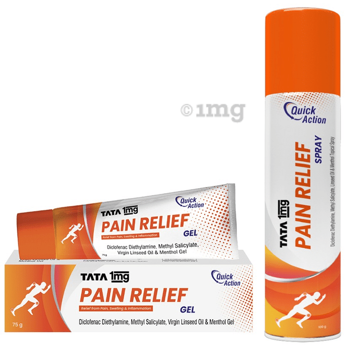 Combo Pack of Tata 1mg Pain Relief Spray (100gm) & Tata 1mg Pain Relief Gel (75gm)