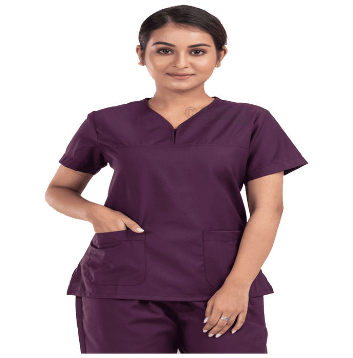 Agarwals  Unisex Wine V-Neck Scrub Suit Top and Bottom Uniform Unit Small