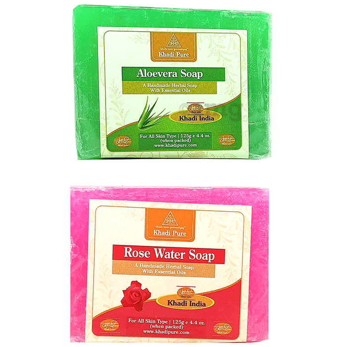Khadi Pure Combo Pack of Aloevera Soap & Rose Water Soap (125gm Each)
