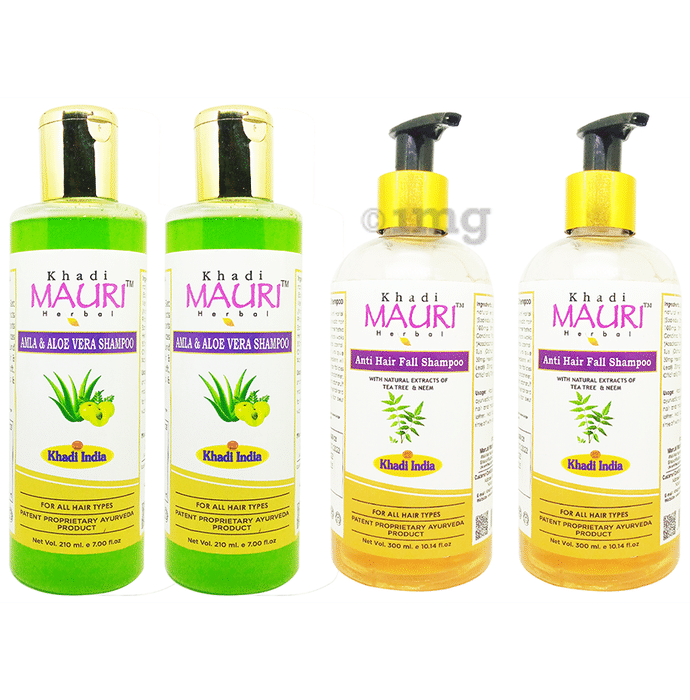 Khadi Mauri Herbal Combo Pack of Amla Aloevera (210ml Each)& Anti Hair Fall(300ml Each) Shampoo