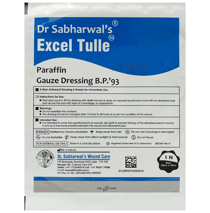 Dr. Sabharwal's Excel Tulle Paraffin Gauze Dressing B.P'93 10cm x 10cm