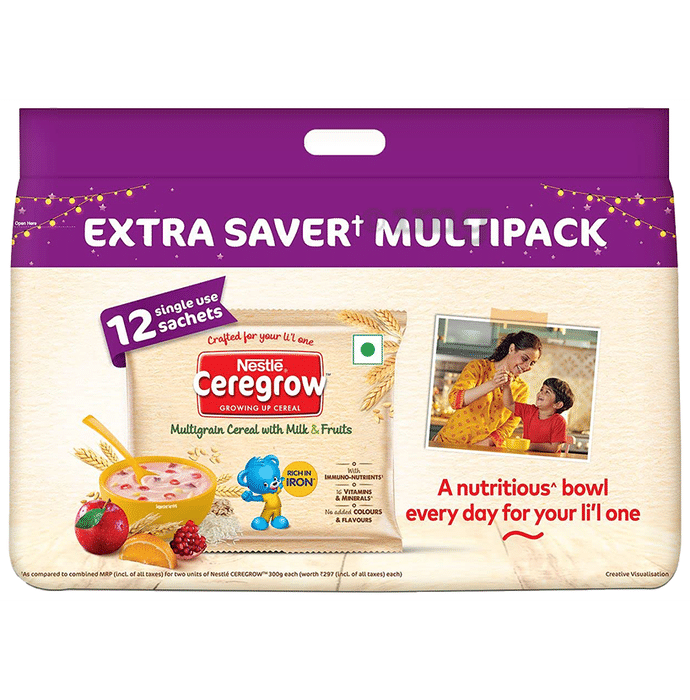 Nestle Extra Saver+ Multipack Ceregrow Multigrain Cereal with Milk & Fruits Sachet (50gm Each)