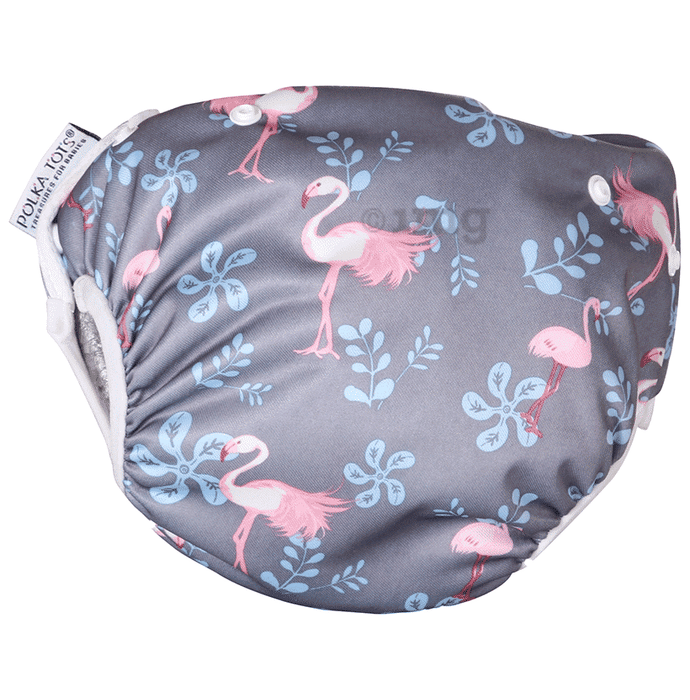 Polka Tots Reusable Soft Cloth Swim Diaper for 2 to 12 Month Baby Flamingo Bird Design