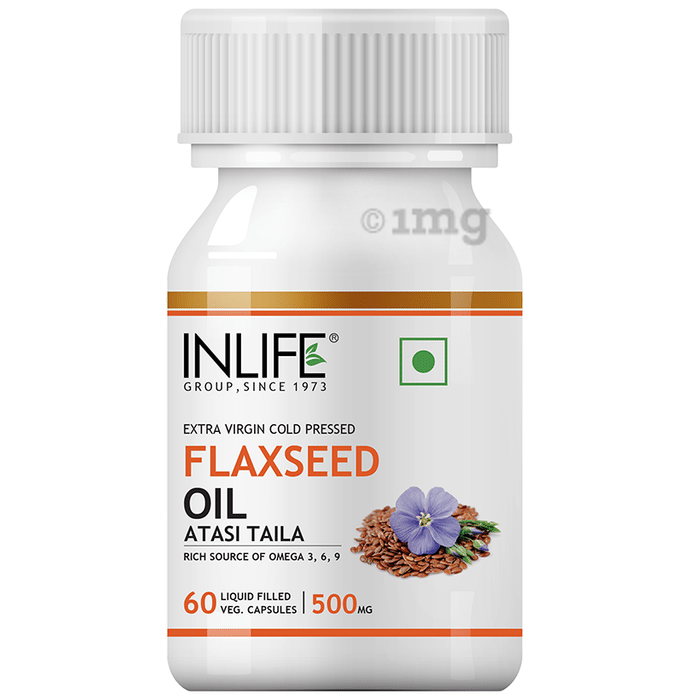 Inlife Extra Virgin Cold Pressed Flaxseed Oil | With Omega 3, 6 & 9 | Liquid Filled Capsule