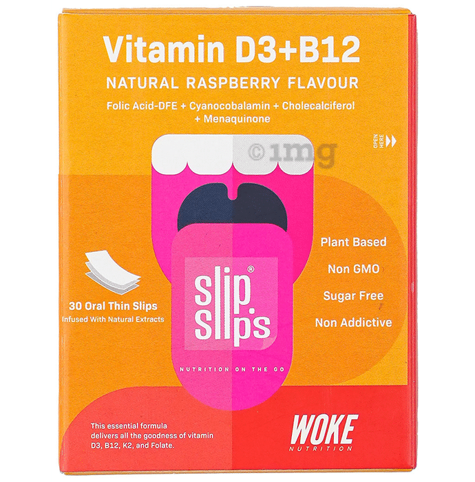 Slip Slip's Vitamin B3 + B12 Vegan Oral Strip Supports Immunity, Bone & Muscle Strength and Cardiac Care Natural Raspberry