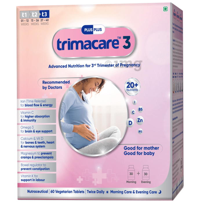 Trimacare 3 Prenatal Multivitamins with  DHA & Iron Tablet for Cramps & Constipation