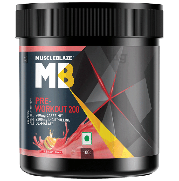 MuscleBlaze Pre-Workout 200 | For Enhanced Pump, Energy & Focus | Flavour Fruit Splash