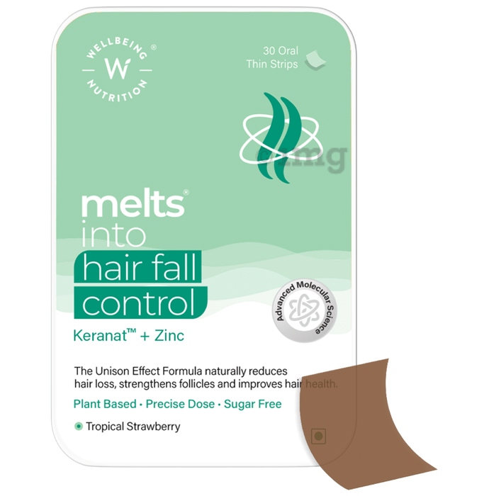 Wellbeing Nutrition Melts Hair Fall Control with Keranat & Zinc | Oral Thin Strip Tropical Strawberry
