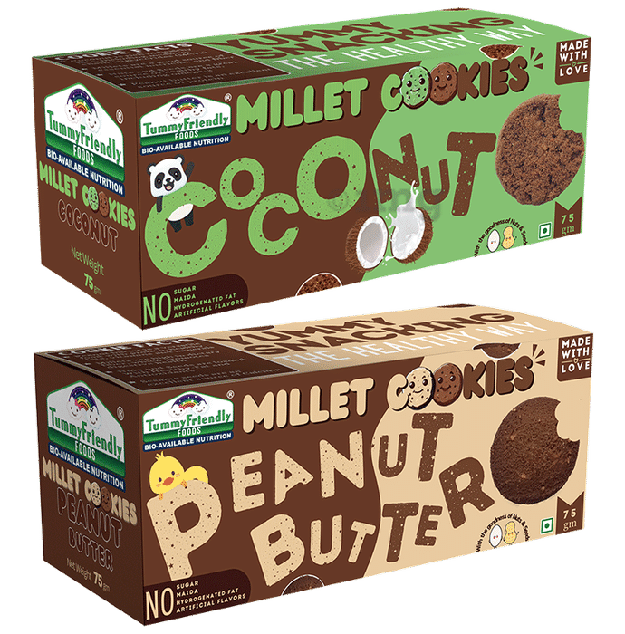 TummyFriendly Foods Combo Pack of Millet Cookies Coconut & Millet Cookies Peanut Butter (75gm Each)