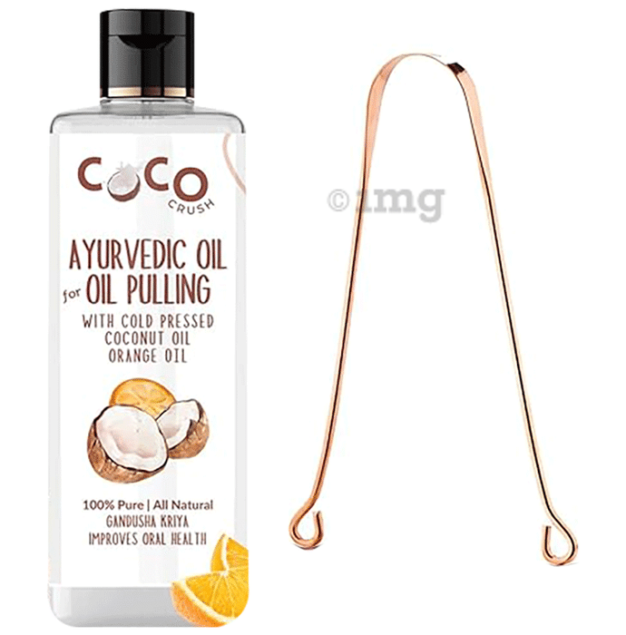 Coco Crush Ayurvedic Oil for Oil Pulling with Cold-pressed Coconut Oil & Orange Oil with Copper Tongue Cleaner