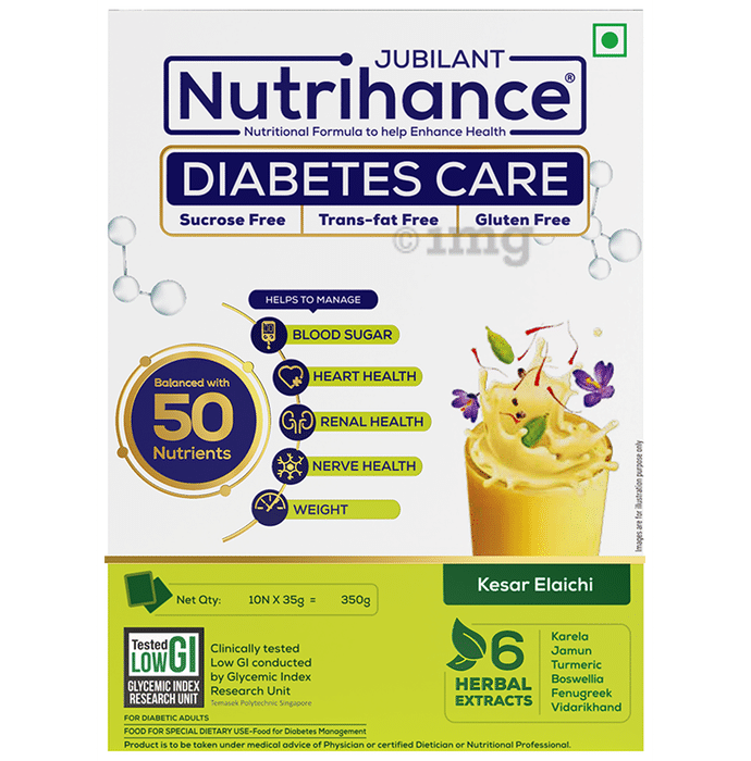 Jubilant Nutrihance Diabetes Care Sachet (35gm Each) | Gluten Free | Flavour Kesar Elaichi