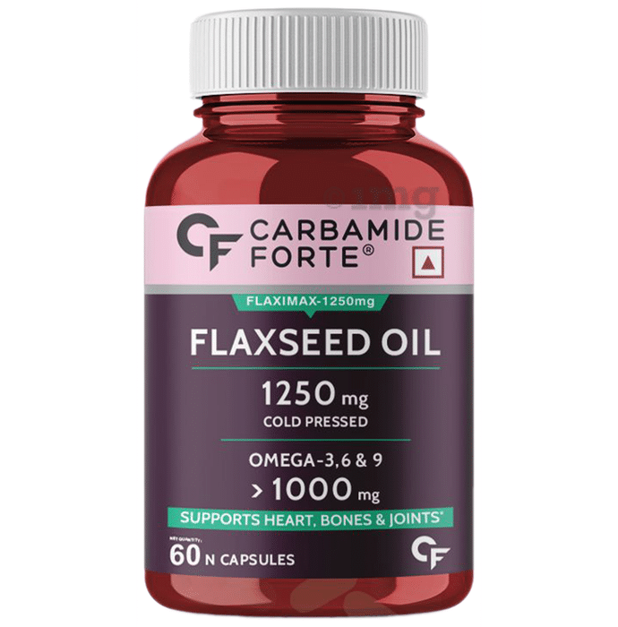 Carbamide Forte Cold Pressed Flaxseed Oil with 1250mg Omega 3-6-9 | Softgel Capsule for Heart, Bones & Joints Health