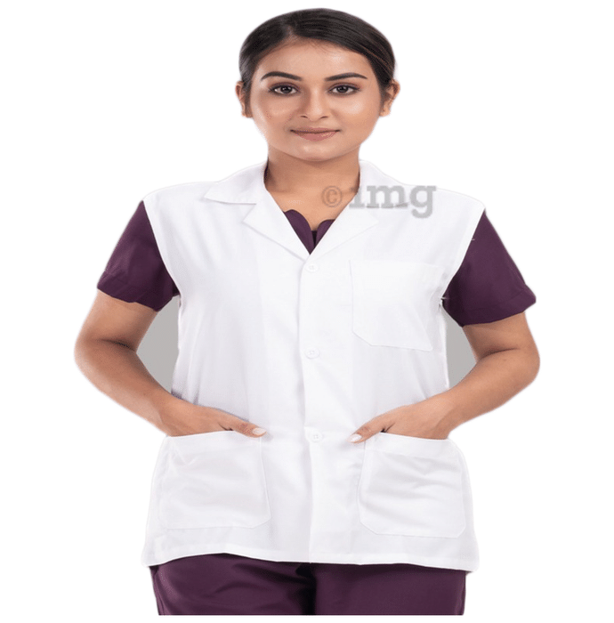 Agarwals Unisex Sleeveless Lab Coat for Hospitals & Healthcare Staff White Small