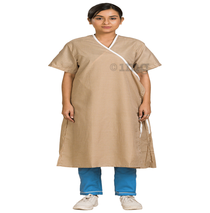 Agarwals Unisex Patient Gown Front Open Overlap Brown Checks XXL