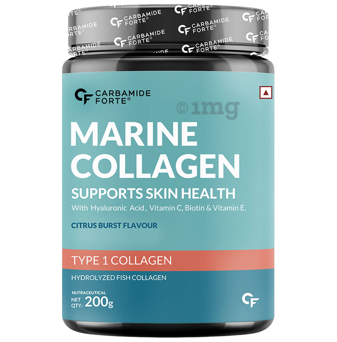 Carbamide Forte Marine Collagen Type 1 with Hyaluronic Acid & Vitamin C | For Skin, Hair & Nails | Flavour Citrus Burst
