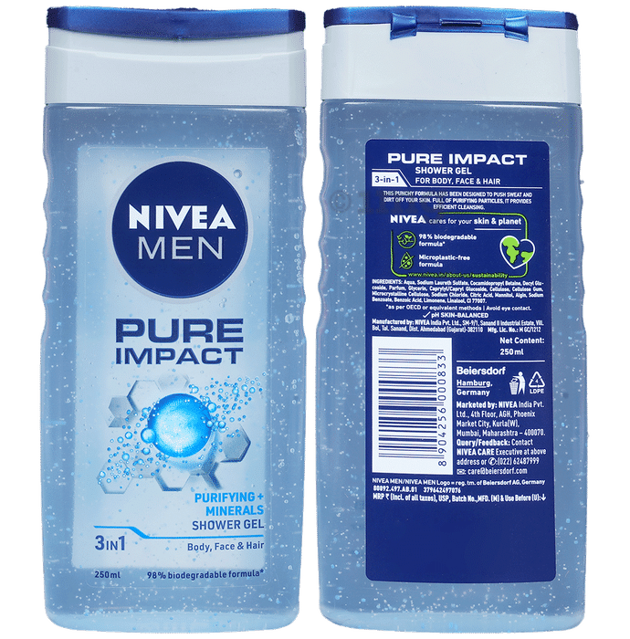 Nivea Men Shower Gel for Body, Skin & Hair | Pure Impact