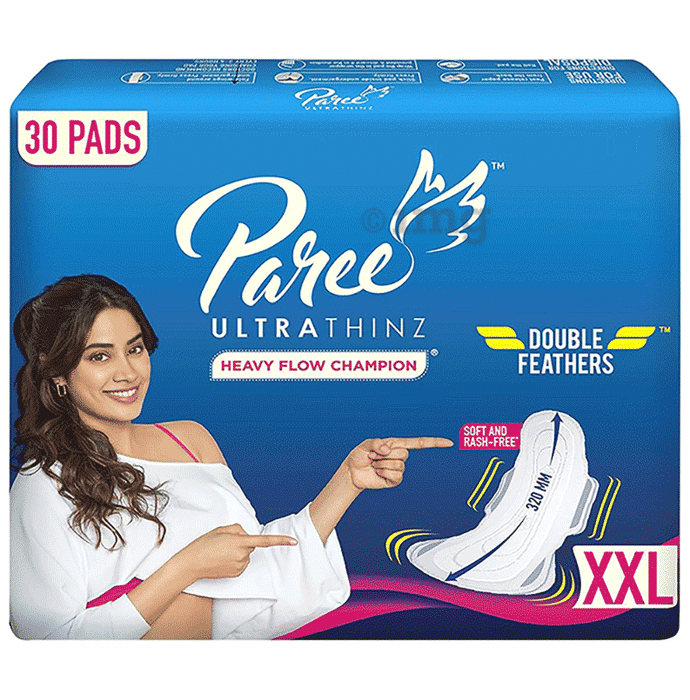 Paree Ultra Thinz Soft & Rash Free|Double Feathers|Heavy Flow Champion|With Disposable Covers Sanitary Pad Pads XXL