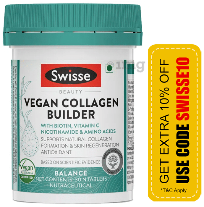 Swisse Beauty Vegan Collagen Builder | With Biotin & Vitamin C for Skin & Antioxidant Benefits | Tablet