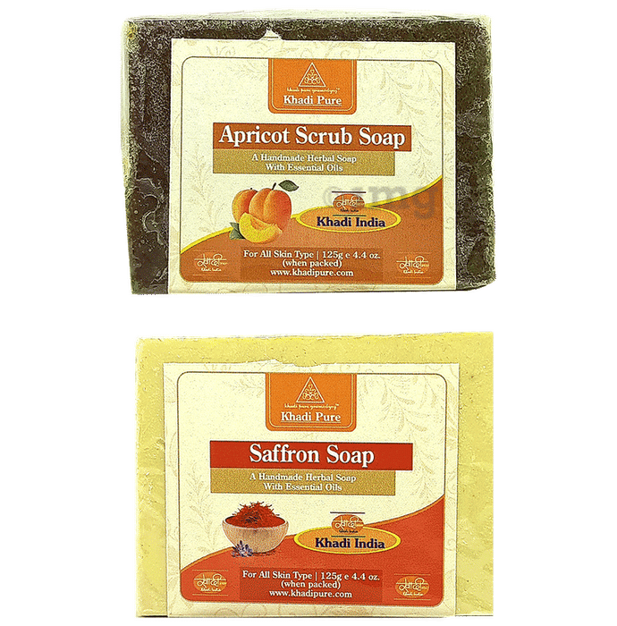 Khadi Pure Combo Pack of Saffron Soap & Apricot Scrub Soap (125gm Each