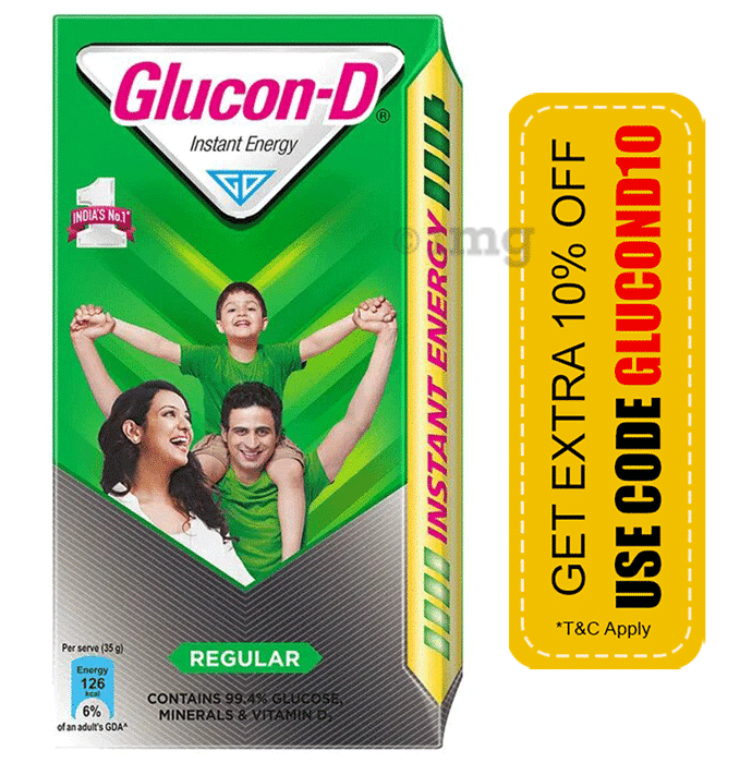 Glucon-D with Glucose, Calcium, Vitamin C & Sucrose | Flavour Regular