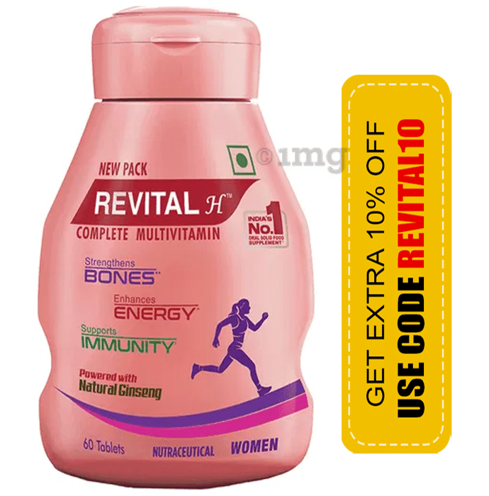 Revital H Woman Tablet with Multivitamins, Calcium, Zinc & Natural Ginseng | For Daily Immunity, Strong Bones & Energy