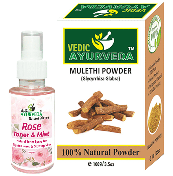 Vedic Ayurveda Combo Pack of  Mulethi powder (100gm) with Rose Water (100ml)