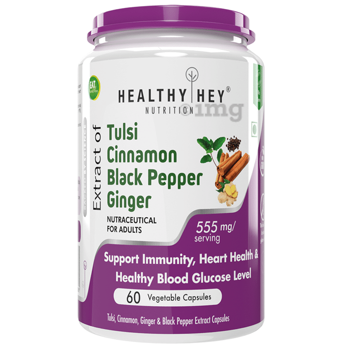 HealthyHey Nutrition Extract of Tulsi, Cinnamon, Black Pepper & Ginger Vegetable Capsule