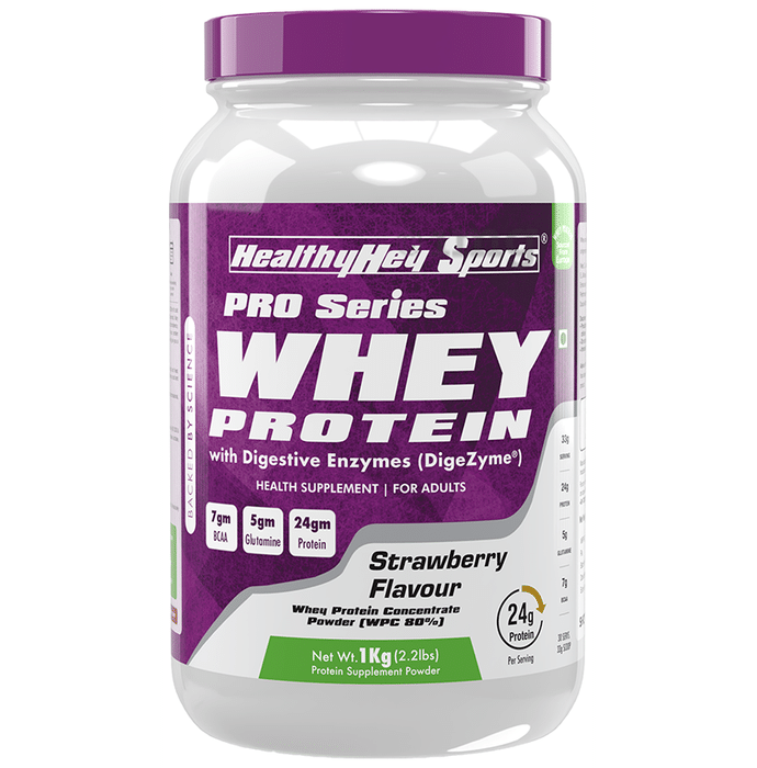 HealthyHey Sports Pro Series Whey Protein Concentrate Powder (WPC 80%) Powder Strawberry