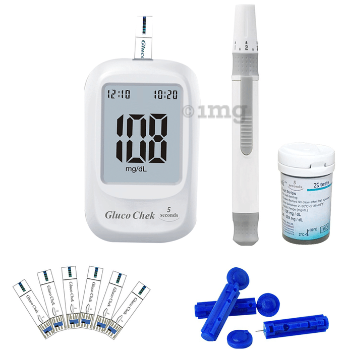 Aspen Gluco Chek 5 Seconds Blood Glucometer Kit with 25 Test Strips, 10 Lancets and Lancing Device Free