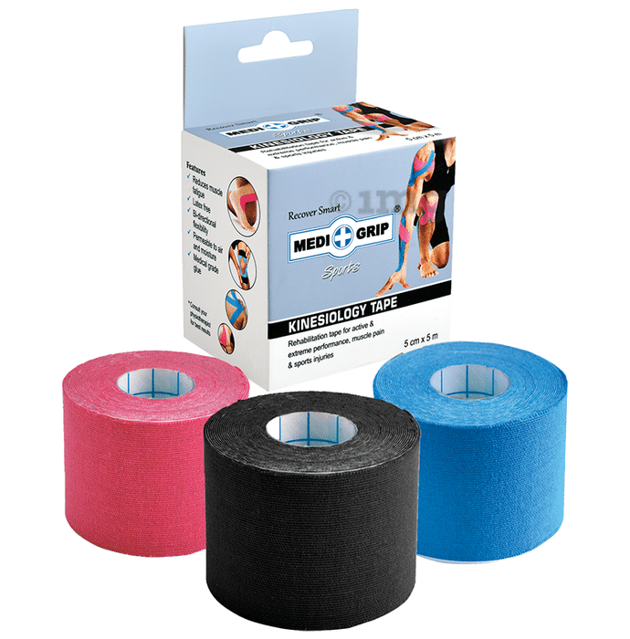 Medigrip Sports Kinesiology Tape 5cm x 5m Blue, Black & Pink