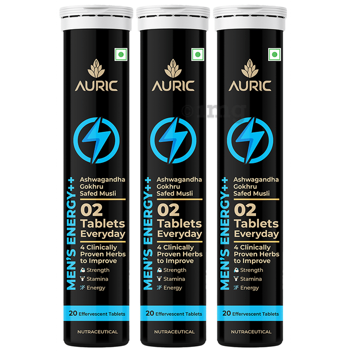 Auric Mens Energy Effervescent Tablets for Strength, Stamina and Performance (20 Each)