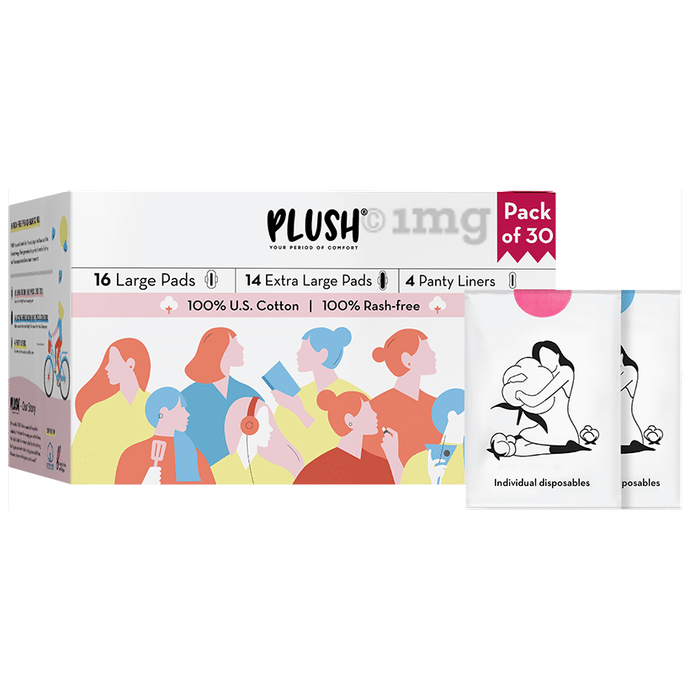 Plush Rash Free Sanitary Napkins Each with a Disposable Pouch & 4 Panty Liners