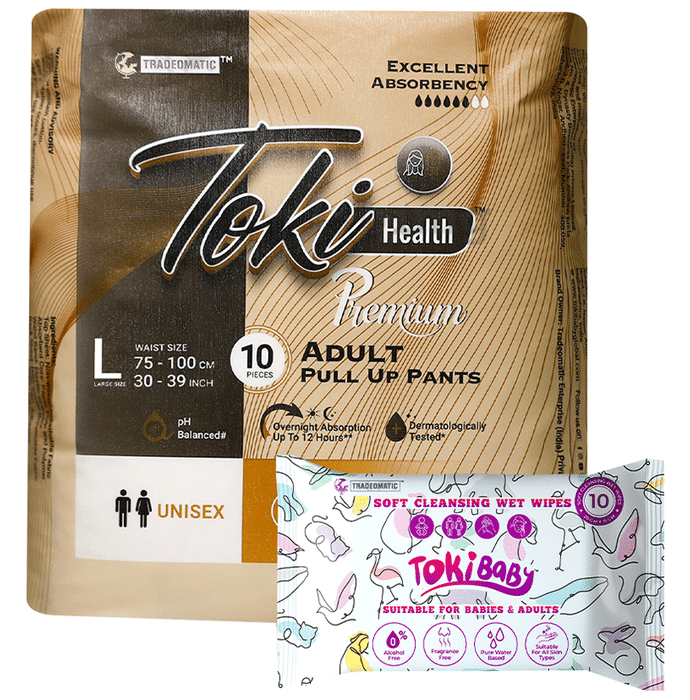 Toki Health Adult Diapers Medium (10) & Wet Wipes (10)