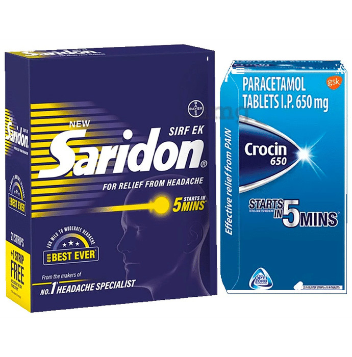 Combo Pack of New Saridon for Fast Headache Relief Tablet (10) & Crocin 650 Advance Tablet (15)