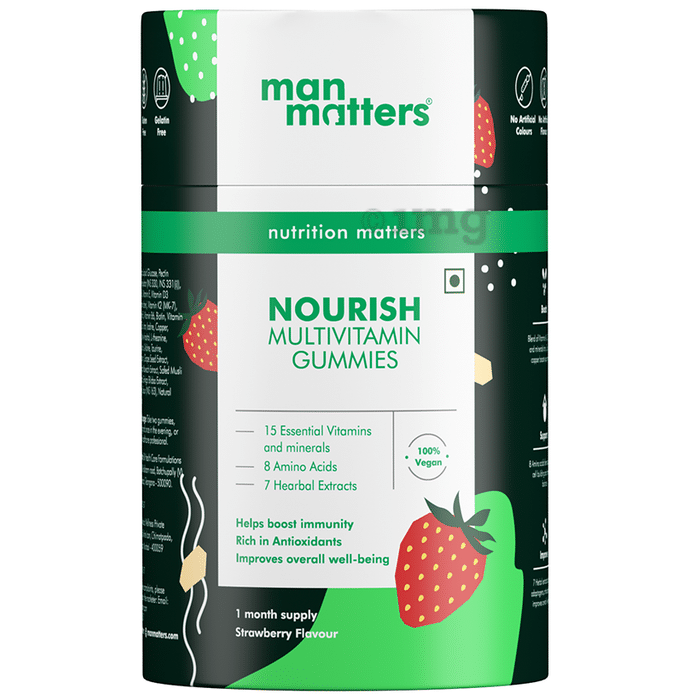 Man Matters Nourish Multivitamin Gummies for Immunity & Antioxidant Support | Flavour Strawberry