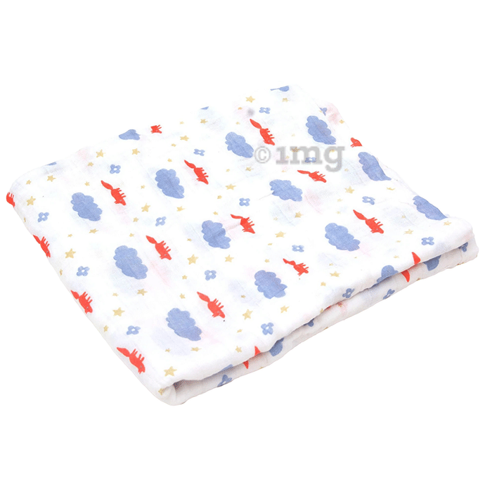 Polka Tots 100% Organic Muslin Cotton Soft Swaddle Wrap Blanket Cloud Print  - White
